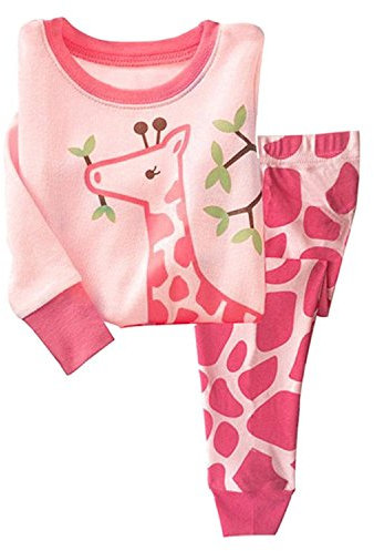 Tkiames Petit Filles Girafe Ensemble 2 Pièces Bien serré Coupe étroite Pyjama 100% Coton (Taille 1-10 Ans),Rose,3-4 ans