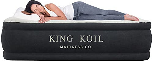 King Koil Size Upgraded Raised Air Mattress Best Inflatable Airbed With Built-In Pump - Elevated Raised Air Mattress Quilt Top & Only Bed Twin Black
