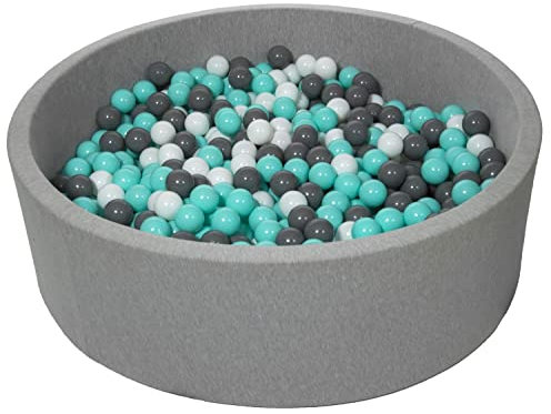 Velinda Piscine a balles pour Enfant, diametre env.125 cm, Aire de Jeu + 900 balles (Couleurs des balles: Blanc, Gris, Turquoise)
