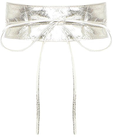 malito – Damen Taillengürtel aus 100% weichem Echtleder – Onesize Bindegürtel mit verstellbarem Taillenband – breiter Wickelgürtel mit Schleife – Hüftgürtel G100 (Silber)