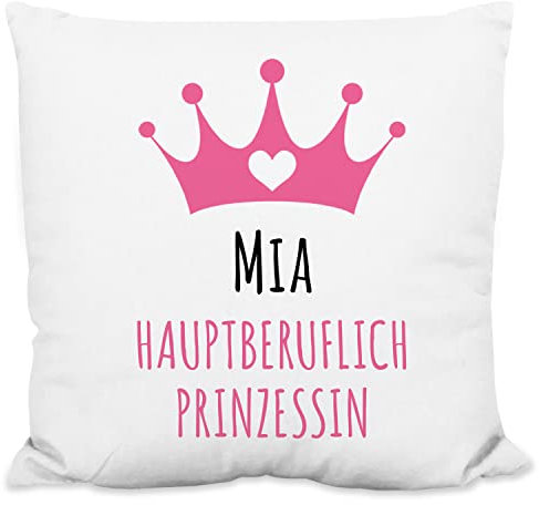 Personalisiertes Plüsch-Kissen Wunschname - Hauptberuflich Prinzessin - 40x40cm, inkl. Kissen-Füllung - das ideale Geschenk für Mädchen, Tochter, Arbeitskollegin, Freundin