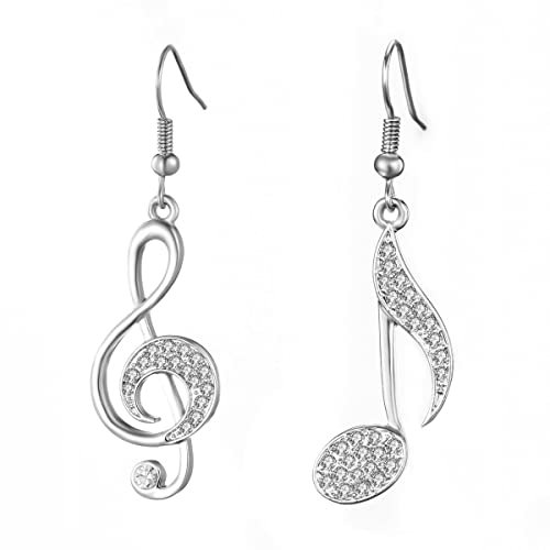 Musik Note baumeln Ohrring für Damen, Hypoallergen Rose Gold und Silber plattiert Tropfen Ohrring mit Kristall-Schmuck-Geschenk für Freunde (Versilbert)
