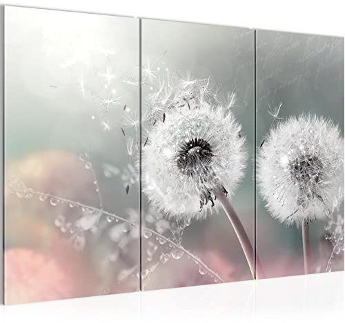 Runa Art Wandbilder Pusteblume Bild XXL Wohnzimmer Schlafzimmer Türkis Grau Blumenwiese 120 x 80 cm 3 Teilig 023631b