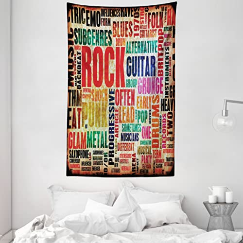 ABAKUHAUS Musik Wandteppich und Tagesdecke, Musik Rock 'n' Roll-Plakat aus Weiches Mikrofaser Stoff Waschbar ohne Verblassen Digitaldruck, 140 x 230 cm, Rot Schwarz Beige