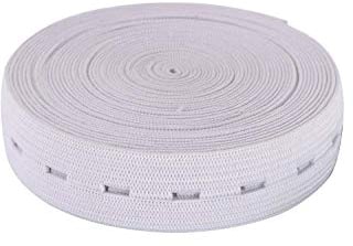 WedDecor 20mm Flat Elastic Band with Button Hole for Sewing Adjustable Waistbands to Children's Trousers or Maternity Wear, Button Extenders DIY for Knitting, Crafting, Clothing, White, 5 Metres
