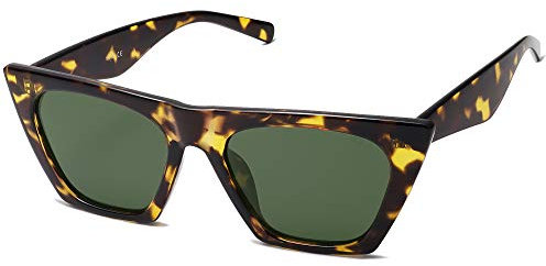 SOJOS Sonnenbrille Damen Polarisiert Vintage, Sonnenbrille Herren Retro Groß Cateye Verspiegelt Eckig Coole Frauen 90er Jahre Rechteckige Mode Unisex UV400 Schutz Brille SJ2115, Dunkelschildpatt/Grün