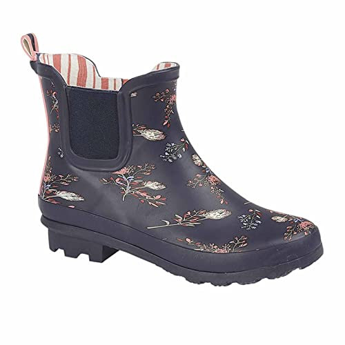 StormWells Womens Waterproof Ankle Wellington Boots with Textile Lining and Rubber Sole Navy 7 UK