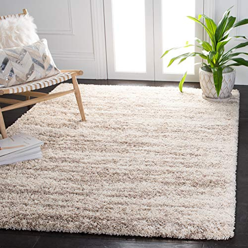 SAFAVIEH Hudson Shag Collection Area Rug - 5'3 x 7'6, Ivory & Beige, Modern Design, Non-Shedding & Easy Care, 2-inch Thick Ideal for High Traffic Areas in Living Room, Bedroom (SGH206B)
