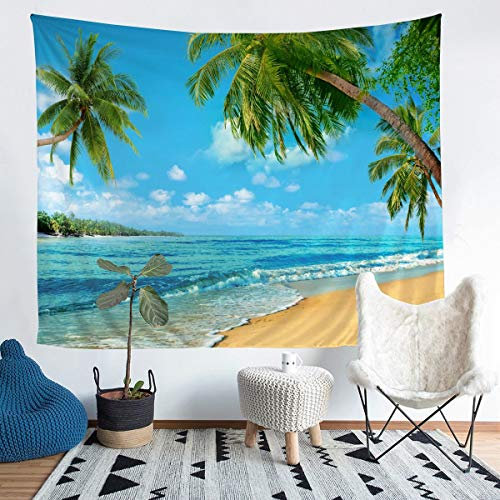 Ozean Strand Themed Wandtuch Tropische Palme Tapestry Für Frauen Mädchen Blau Meer Wandbehang 148x200cm Hawaiian Summer BedRaumdekoration Wandkunst