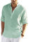 COOFANDY Men's Cotton Linen Henley Shirt Long Sleeve Hippie Casual Beach T Shirts Green