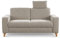 CAVADORE 2er Sofa Lotta / Skandinavische 2-Sitzer-Couch mit Federkern, Kopfstütze und Holzfüßen / 173 x 88 x 88 / Webstoff, Creme