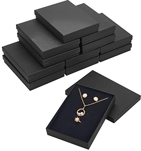 BENECREAT 12 Pack Halskette Ring Box 18x13x3cm Kraft Schmuck Geschenkboxen (Schwarz) Rechteck Karton Geschenkbox Für Hochzeit Geburtstage