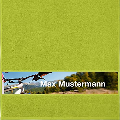 Manutextur Handtuch Mit Namen - Personalisiert - Radsport Motiv - Viele Farben - Dusch-Handtuch - Hellgrün - Größe 50x100 cm - Persönliches Geschenk Mit Wunsch-Name