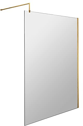 nuie WRSCBB014 Modern Bathroom 8mm Toughened Safety Glass Wetroom Screen with Support Bar, 1400mm, Brushed Brass