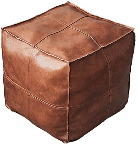 LOVIVER PU- marokkanischen Hockerbezug Hassock Storage Ottoman Raumdekoration Aufenthaltsraum, eckig braun