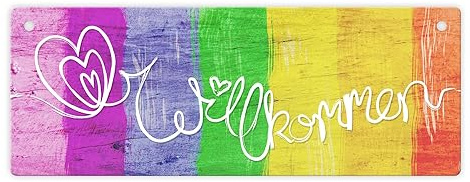 Willkommen Regenbogen LGBTQ Metallschild Dekoration für deine Haustüre oder den Eingangsbereich um allen zu zeigen, dass bei dir jeder herzlich willkommen ist