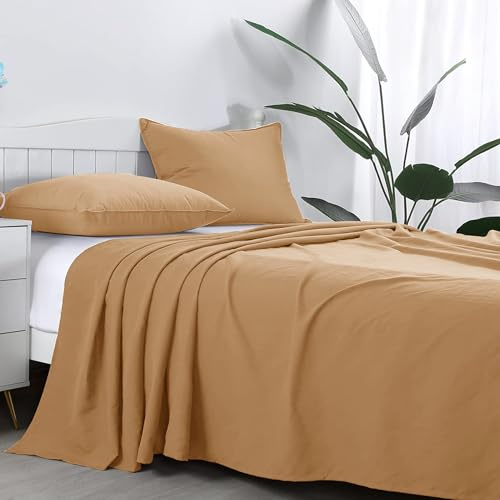 King Size Flat Sheets 100% Egyptian Cotton 300 TC- Breathable and Fade Resistant - Non Iron Hotel Quality Flat Bed Sheet (230 x 255cm, Beige)