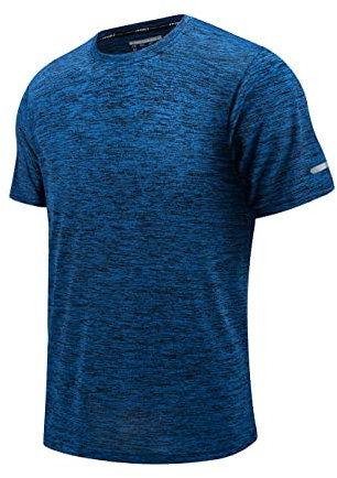 EKLENTSON Funktionsshirt Herren Kurzarm Sommer Sportshirt Stretch Fitness Shirt Outdoor Jogger Tshirts Polyester Top, Blau XXL