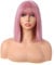 MapofBeauty 12 Zoll/30 cm Gerade Bob Mit Flat Pony Kurze Bunt Synthetische Haarfasern Cosplay Partys Perücke (Rouge Rosa)