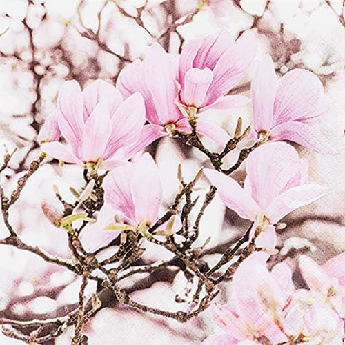 20 kleine Cocktail-Servietten Bl?hende rosa Magnolien | Frühling | Fr?hjahr | Tischdeko | Decoupage | Serviettentechnik 25x25cm