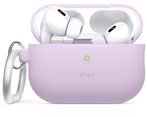 elago Cover in Silicone Compatibile con Apple AirPods Pro 2a Generazione (2022), Custodia Protettiva con Portachiavi, LED Frontale Visibile, Supporta la Ricarica Wireless (Lavanda)