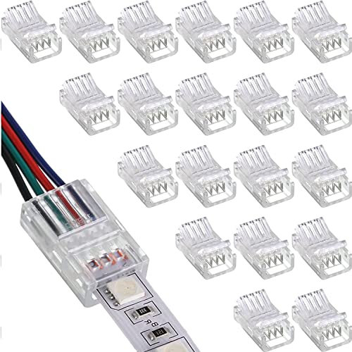 RUNCCI-YUN 20 Stück LED Strip Connector 4 polig 10mm, LED lötfrei Streifenverbinder,4Pin Verbindungskabel Verbinder, Für 10mm 4 Polig RGB 5050 LED Strip 5V 12V 24V(transparent)