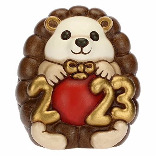 THUN - Natale 2022 - Soprammobile Riccio Buon Anno 2023 in Ceramica Decorata a Mano, Versione Bianco - Idea Regalo Natale 2022-6.8x6.6x7.7 cm h