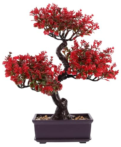Cabilock Artificial Bonsai Tree Decor, 14.17 Inch Small Fake Plant in Pot, Faux Potted Bonsai Tree for Home Office Desk, Men Living Room Shelf, Bathroom, Bedroom and Zen Japanese Room Decor