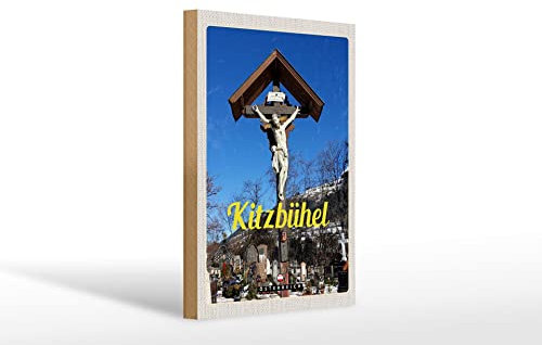 Femer Holzschild Reise 20x30cm Kitzbühel Österreich Jesus Skulptur