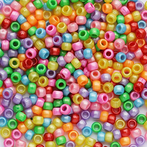 Bala&Fillic Pony Beads Size 6X9mm 1000pcs Pearl Multi Colors Mixed in Bag, Craft Pony Beads for Making Bracelets