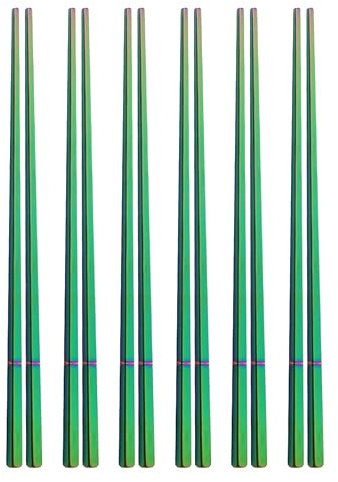 6 Pares de Palillos Chinos de 23cm, Palillos Chinos de Acero Inoxidable 304 Cuadrados de Metal Plateado, Palillos Reutilizables for Cortar, Herramientas de Cocina (Color : Rainbow)