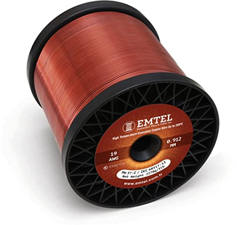 Emtel 0.912 mm (19 AWG) - 2.250 kg (5 lb) 396 meters Magnet Wire - Enameled Copper Wire for Electrical Motor Transformer Magnetic Coil 220°C (428°F) Thermal Class - Double Insulated Winding Wire