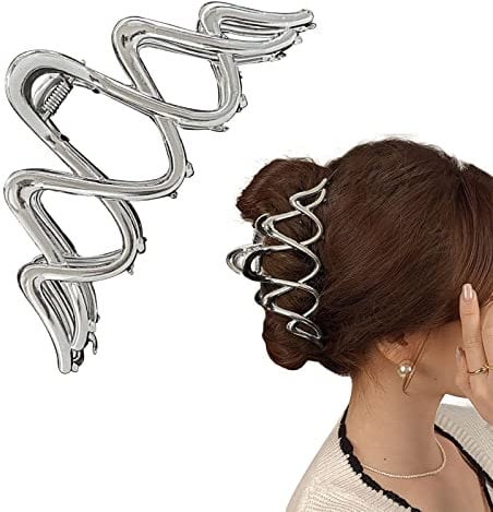Silver Large Metal Claw Clips - Strong Hold Vintage Clamp Non-slip Hair Catch Barrette Hairpins Accessories for Women and Girls With Thin or Thick Hair