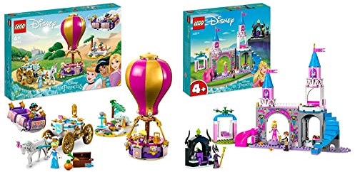 LEGO 43216 Disney Prinzessinnen auf magischer Reise Spielzeug mit Cinderella & 43211 Disney Princess Auroras Schloss Spielzeug zum Bauen mit Dornröschen