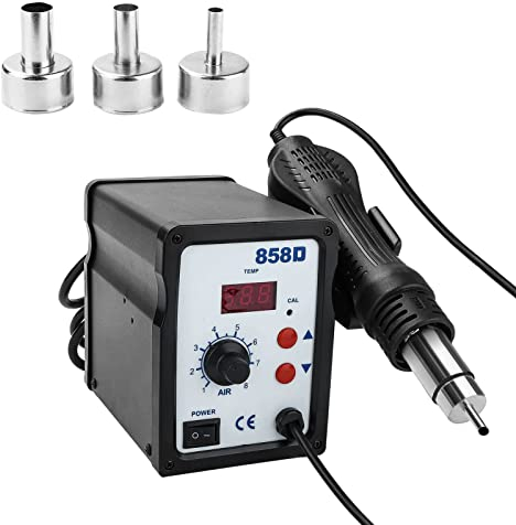 Supernic 858D Rework Station Hot Air Gun 220V SMD Soldering Station High Efficiency Desoldering Station Low Noise Hot Air 3 Nozzles Rework Tool (Black)