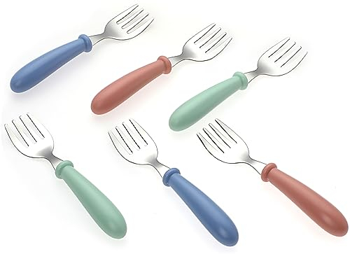 WLLHYF 6 teiliges Gabel und Löffel Set zum Selbstfüttern mit weichem Silikongriff Besteck aus Edelstahl kleine Gabel Utensilien spülmaschinenfest kleines Besteck Geschirr