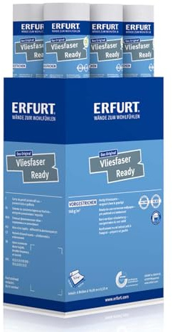 Erfurt Vliesfaser Ready 303 Vliestapete 10.05X0.53 weiße Fertigtapete 6 Rollen 1004372