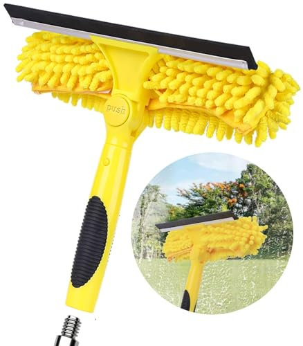 Opow Yellow 2-in-1 Squeegee and Microfiber Scrubber Combo for Window Cleaning