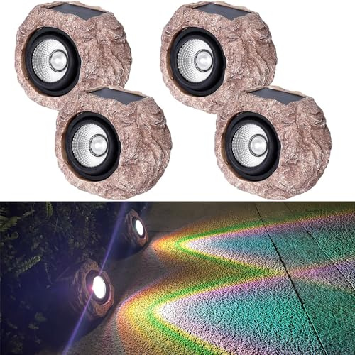 SSCDFDC Solar Rock Lights Outdoor Waterproof, 4 Pack LED Colored Garden Rock Solar Light, Stone Statue Bright Solar Spot Light for Path, Yard, Patio, Lawn, Porch, Yard Decor.