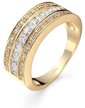 Bishilin Ringe Damen Vergoldet, Ring Personalisiert Breit mit Weiß Zirkonia Bandring Ring Verlobung und Hochzeit Gold Größe 52 (16.6)