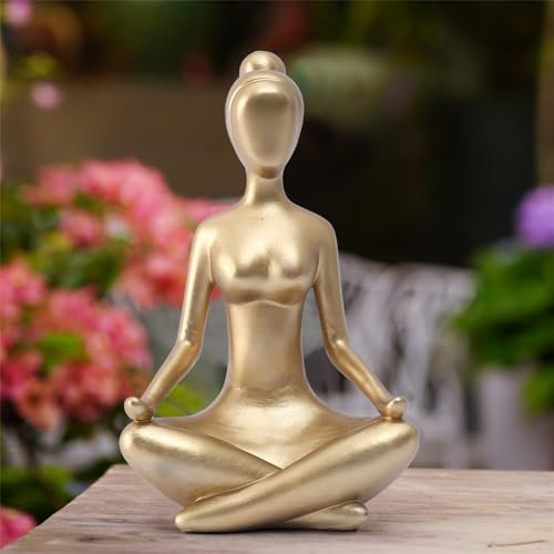 Yeomoo Yoga Frauen Figuren Zen Deko für Wohnzimmer: Meditation Fraue Figur Deko Innen Lustige Geschenke für Frauen/Freundin/Mutter Geburtstag Spirituelle Deko Schreibtisch Zubehör Goldene 29CM