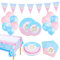Aitsite 16 Gäste Baby Shower Gender Reveal Pappteller, 62 Stück Gender Reveal Party Geschirr Set, Gender Reveal Party Dekoration Tischtücher Luftballons Girlande Servietten