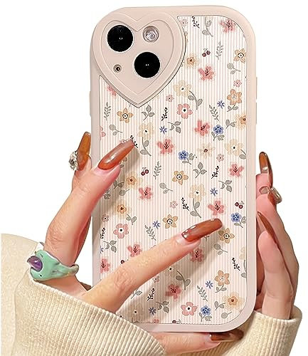 NITITOP Compatible for iPhone 14 Case Cute Flower Floral Leaf with Love Lens Bumper Protector for Girls Women Soft TPU Shockproof Protective Girly - Colour Flower