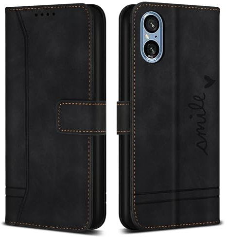Bravoday Hülle für Sony Xperia 5 V/Sony Xperia 5 V, PU Ledertasche Handyhülle mit Kartenfäch & Kickstand, Flip Schutzhülle Kompatibel mit Sony Xperia 5 V/Sony Xperia 5 V, Schwarz