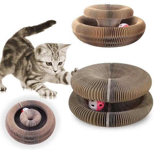Monty Cat Store - Magic Cat Scratching Board with Toy Bell Ball – Magic Organ Cat Scratcher- Durable, Foldable, Cat Grinding Claw Scratching Board Interactive Cat Scratcher Toy