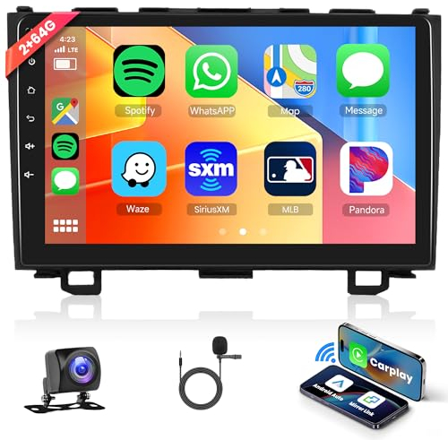 2G+64G Inalámbrico Carplay Android Radio Coche 2 DIN para Honda CRV CR-V 3 2007-2011 con Android Auto GPS Navi WiFi 9 Pulgadas Radio Coche con Mirror Link Bluetooth FM/RDS/Dab+/OBD/SWC Cámara Trasera