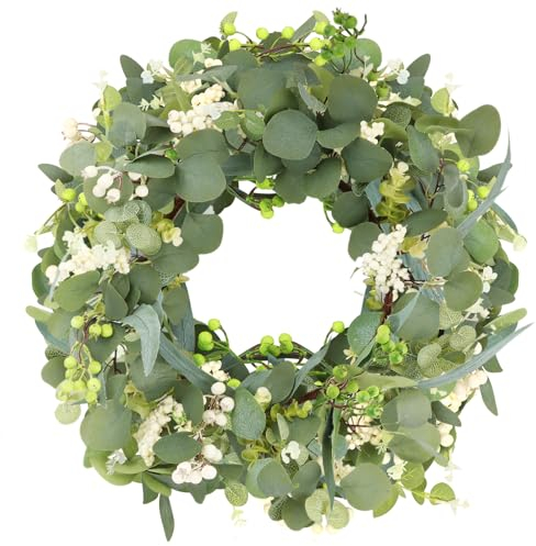 Eukalyptus Kranz 46 cm/18 Zoll,Türkranz ganzjährig,Modern Wreath Grüner Türkranz außen Ganzjährig,türkranz außen Kranz Deko Fenster Festival Hochzeit