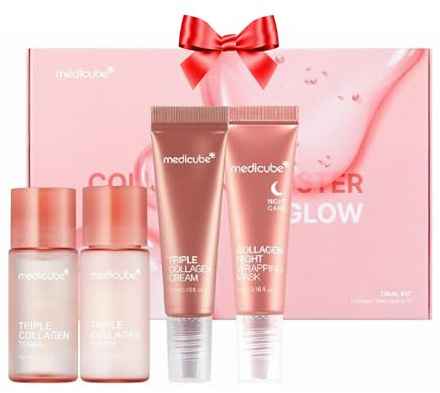 medicube Glass Skin Collagen Trial Kit | Korean Skincare Set and Kit | Gifts for women | 4-Step Skincare Set for glowy skin | Travel Size