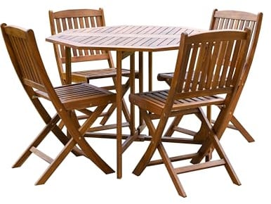 Garden Gear 4 Person Acacia Wood Dining Set Outdoor Patio Lawn Conservatory Dining 5 Piece Set Foldable Wooden Table & Chairs No Assembly Required