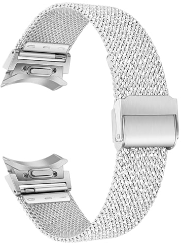 TRUMiRR Pulsera Reemplazo para Galaxy Watch 6 Classic 43mm 47mm/Watch 6 40mm, Pulsera de botones Correa de reloj de malla de acero inoxidable Brazalete para Samsung Galaxy Watch 5/5 Pro/4/4 Classic